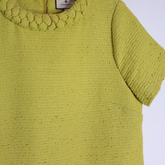 TUCKERNUCK Chartreuse Tweed Jackie Shift Yellow Mini Dress Women's M - Picture 5 of 11